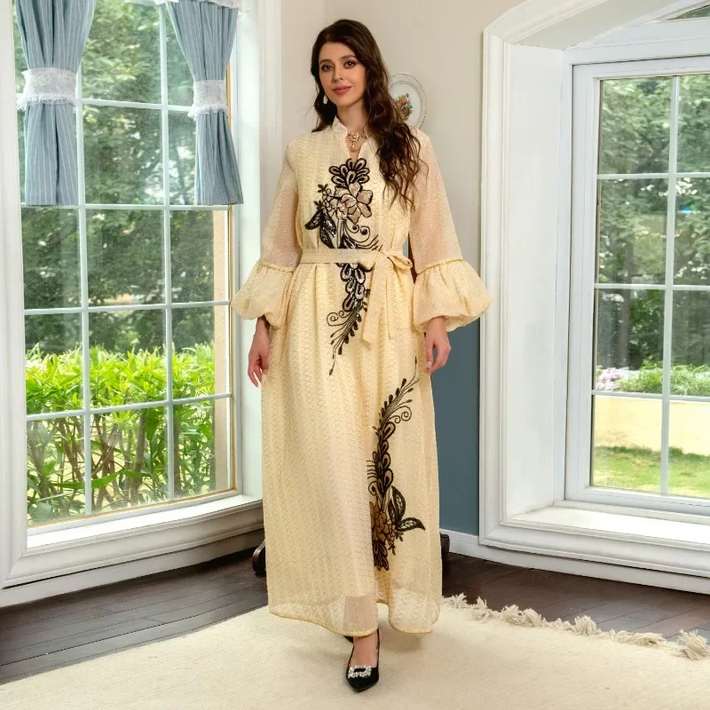Middle East New Sequined Embroidered Long Skirt Arabic Embroidery Elegant Muslim Ethnic Women's Clothing abaya  prom dress