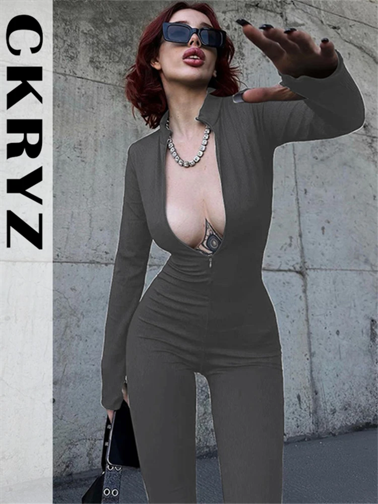 

Ladies Autumn Long Sleeve V-Neck Zipper New Fashion Sexy Skinny Jumpsuit For Women Night Club Streetwear Y2K Fall Outfits Romper