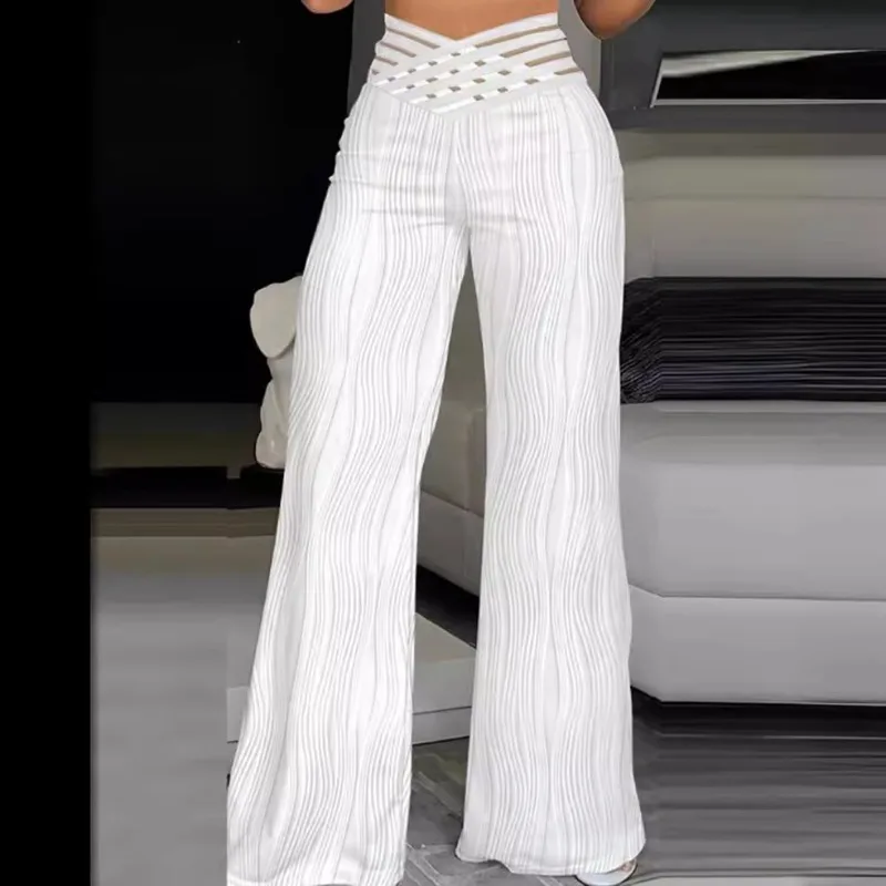 

Однотонные повседневные Модные брюки, женские широкие брюки с высокой талией, расклешенные брюки