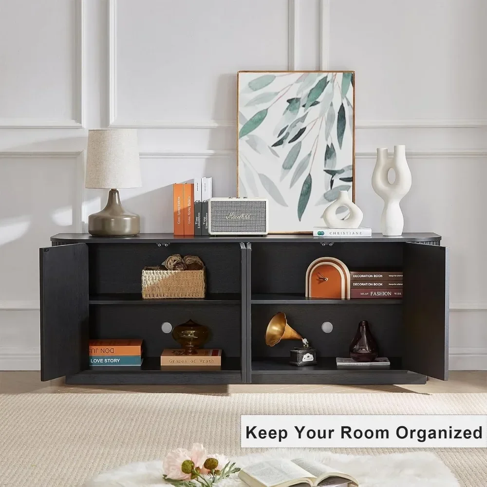 64" Sideboards with Storage, Adjustable Shelves, Wooden Vertical Striped Cabinet, Accent Cabinet, Modern Sideboards 3