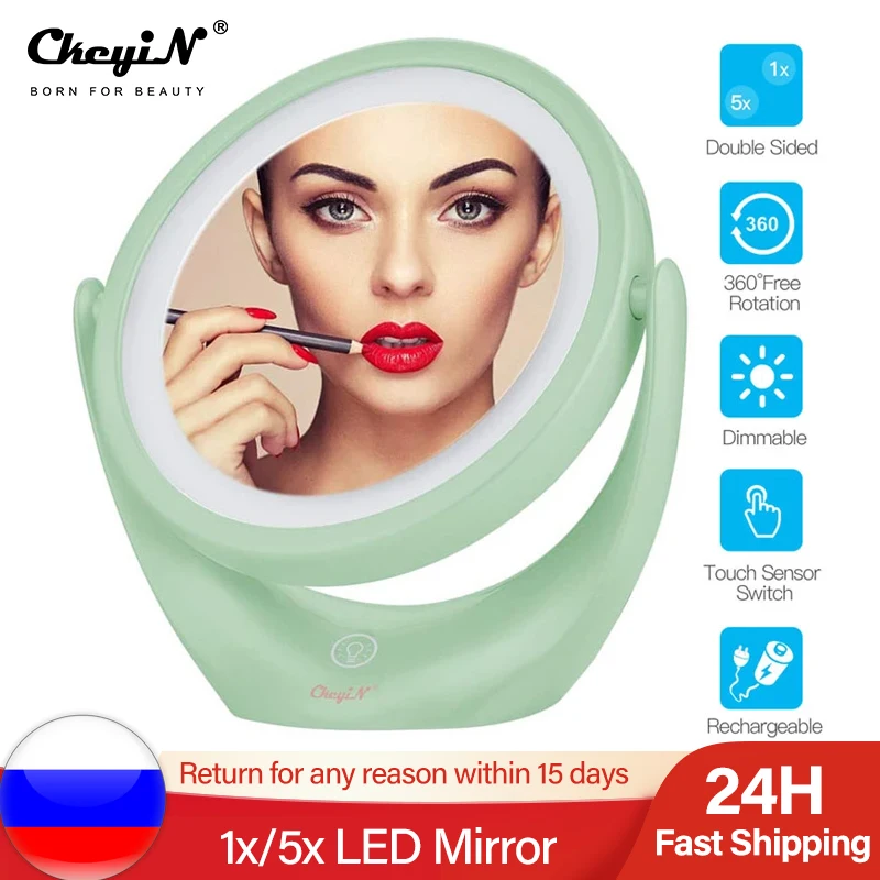 Usb Rechargeable Makeup Light Mirror Doublesided Mirror 1x/5x Magnification Cosmetic Mirror 360