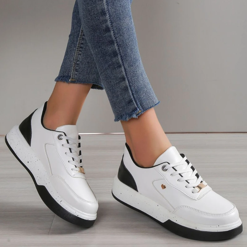 

кроссовки для девочек кроссовки женские летняя обувь женская туфли на платформе Женские кожаные туфли, Повседневные Удобные кроссовки в Корейском стиле на толстой подошве, с круглым носком, на шнуровке, для бега