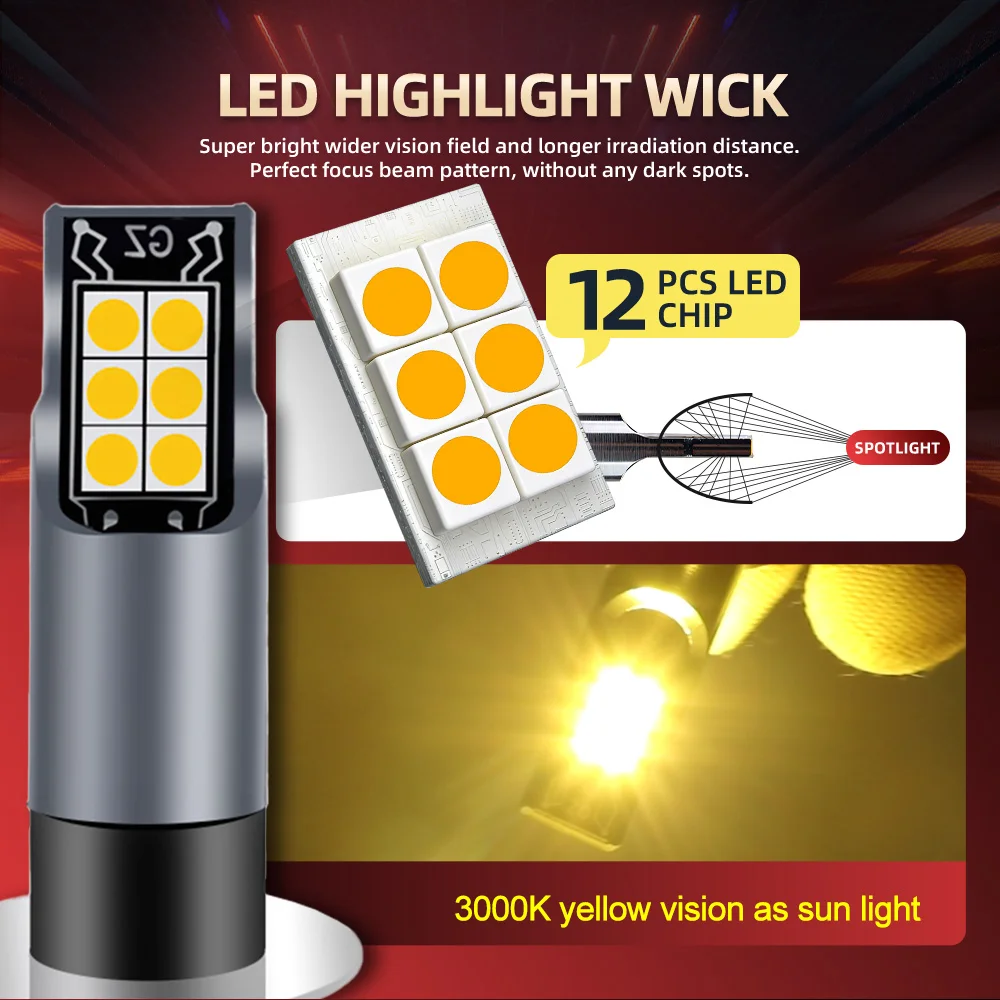 2x LED 안개등 3000K 노란색 자동차 전구 VW FOX 해치백(5Z1,5Z3,5Z4) 2004 2005 2006 2007 2008 2009 2010 2011 2012 2013 2014