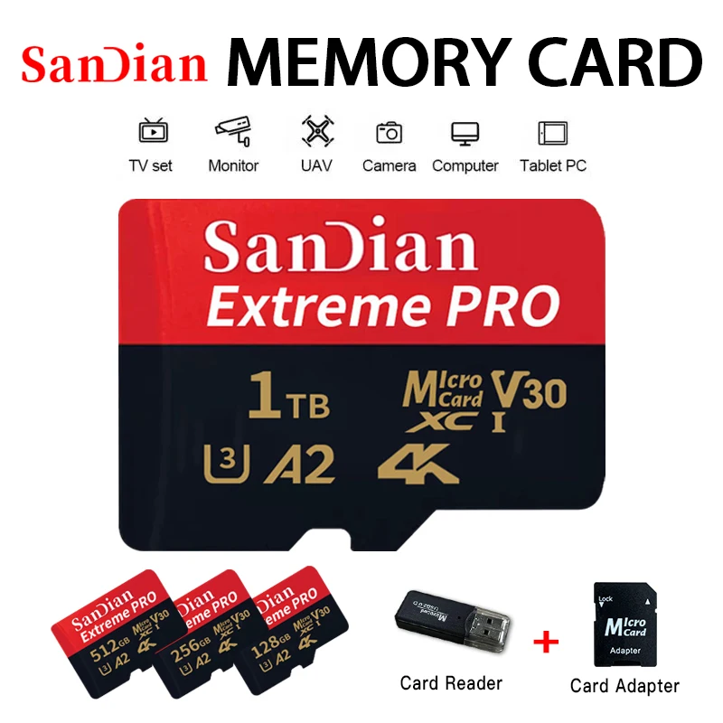 Kostenloser Versand Micro SDKarte 1TB 512GB Hoch geschwindigkeit zum Lesen und Schreiben von
