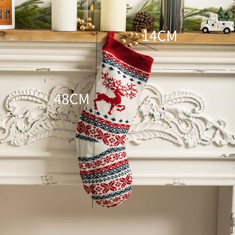 Knitted Christmas Socks Christmas Decoration Christmas Gift Bag Knitted Red Socks Pendant Decoration