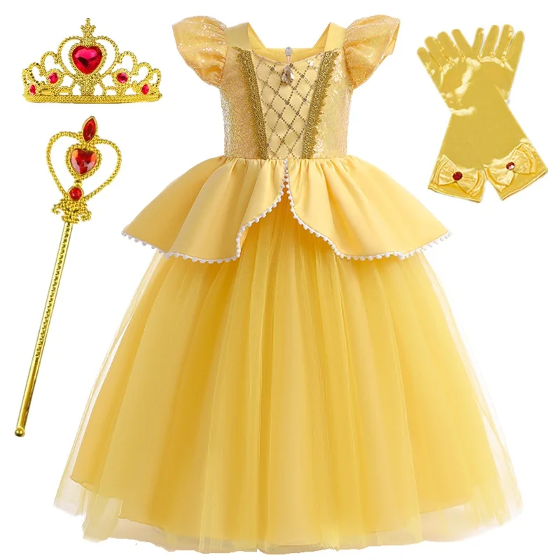 Girls Dress Halloween Princess Dress for Girls Puff Sleeve Mesh Birthday Carnival Party Prom Gown Snow White Cosplay Costume Kids Clothes
