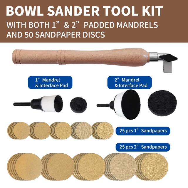 Turning Lathe Sanding Tools Hand Held Bowl Sander With 3", 2"and 1.18 - View #3