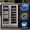 Beverage Refrigerator 24 inch, Dual Zone Wine Cooler Under Counter Lockable 20 Bottles and 88 Cans Fridge Built in Freestanding 4