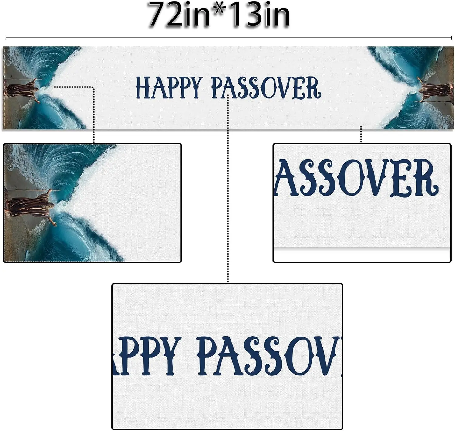 Happy Passover Linen Table Runner Dining Party Decor Moses Divided Parting The Red Sea Jewish Pesach Table Runners Party Decor 4