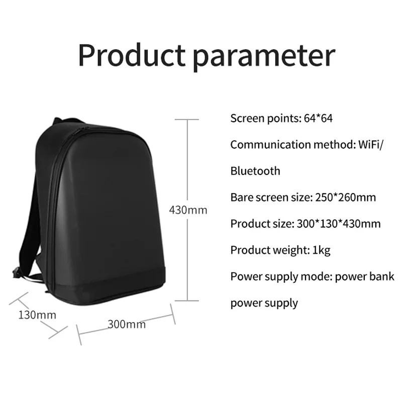 LED Screen Display Backpack Wireless Business Travel Laptop School Bag Advertising Light Waterproof Backpack