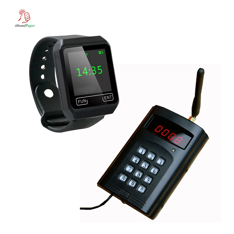 

Wireless call system equipment small transmitter keyboard and waterproof wrist watch receiver