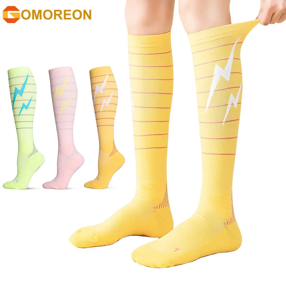 

GOMOREON 1Pair Compression Socks for Women and Men Circulation-Best Support for Medical, Running, Nursing, Athletic