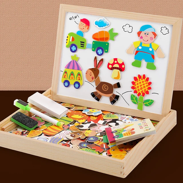 100+Pcs Wooden Multifunction Children Animal Puzzle Writing Magnetic Drawing Board Blackboard Learning Education Toys For Kids 6