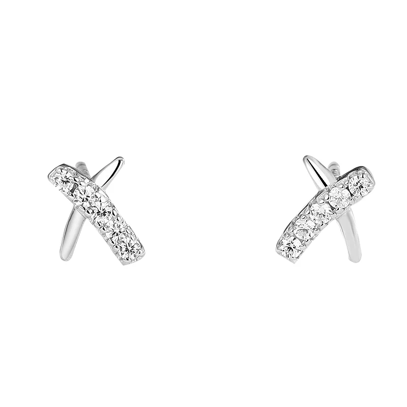 

S925 sterling silver senior sense letter X cross earrings temperament female jewelry