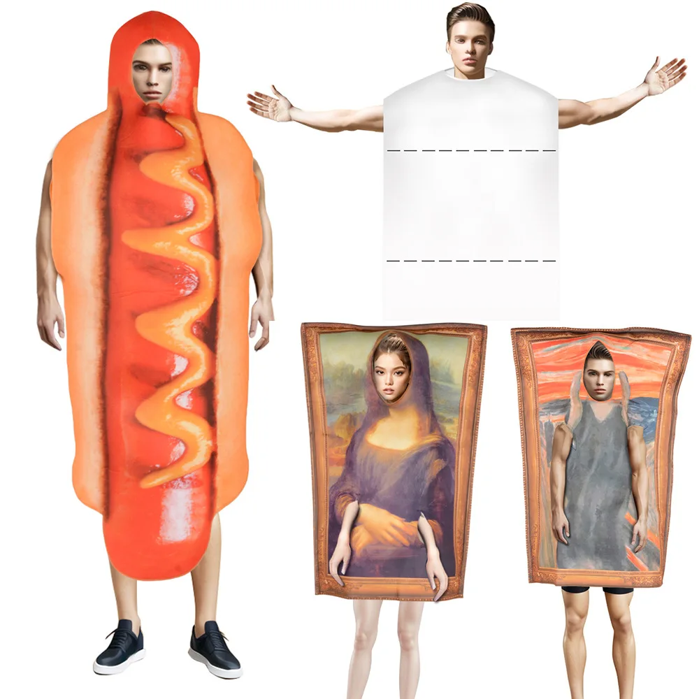 

Halloween party costumes Fun hot dog mural stage show set clothes