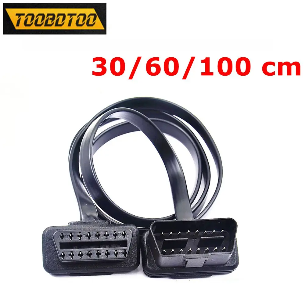 

16Pin 30CM/60CM OBD2 Extension Cable Adapter Cable Flat+Thin As Noodle OBDII Male To Female Socket Connector With ON/OFF Switch