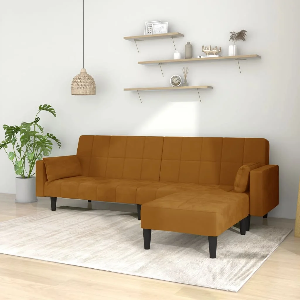 2seat Sofa Bed 2 Pillows And Modern Minimalist Velvet Brown Footrest