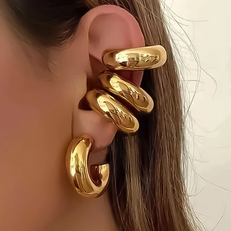 

Punk Non Piercing Gold Color Clip Earring Chunky Ear Cuff Women Bold Statement Thick Cartilage Cuff Earrings Jewelry Gifts