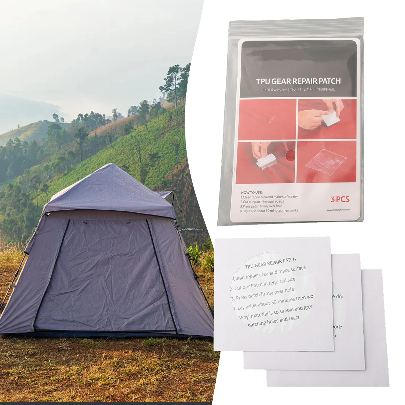 

3pcs Naturehike TPU Transparent Film Patch Set Waterproof TPU Patch For Tent Sleeping Bag Inflatable Gear Camping Supplies