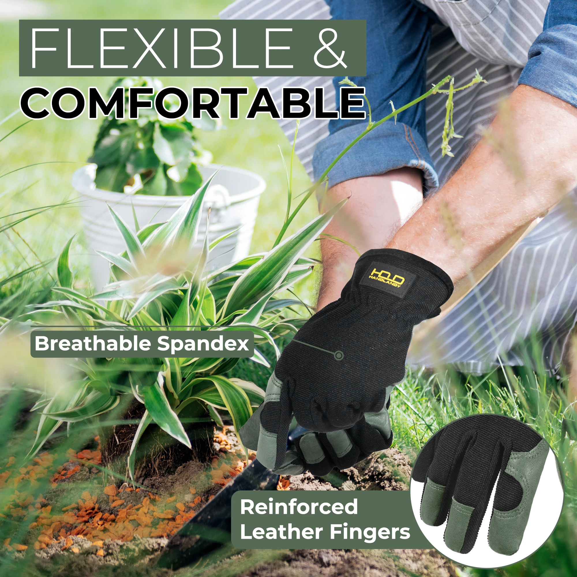 HANDLANDY Leather Gardening Gloves Utility Work Gloves for Mechanics Construction Driver Dexterity Breathable Design work gloves,protective gloves,gardening gloves