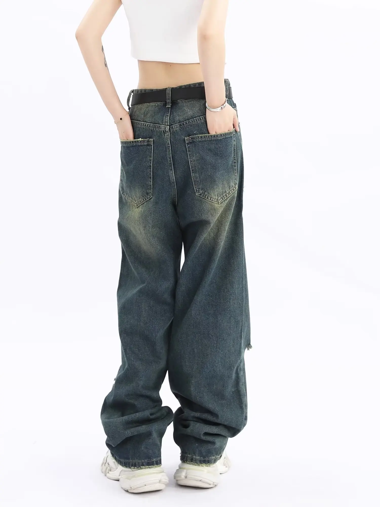 Women Hole Blue Denim Pants 2023 Fashion High Waist Casual Zipper Pant Female Slim Spring Summer Streetwear hip hop y2k Jeans