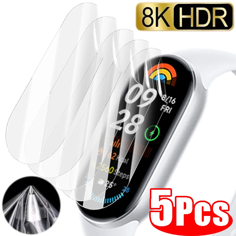 5PCS Hydrogel Film for Xiaomi Band 9 8 7 Screen Protector for Xiaomi Band 8Pro 7Pro 8 Active Soft Protective Films for Mi Band 9