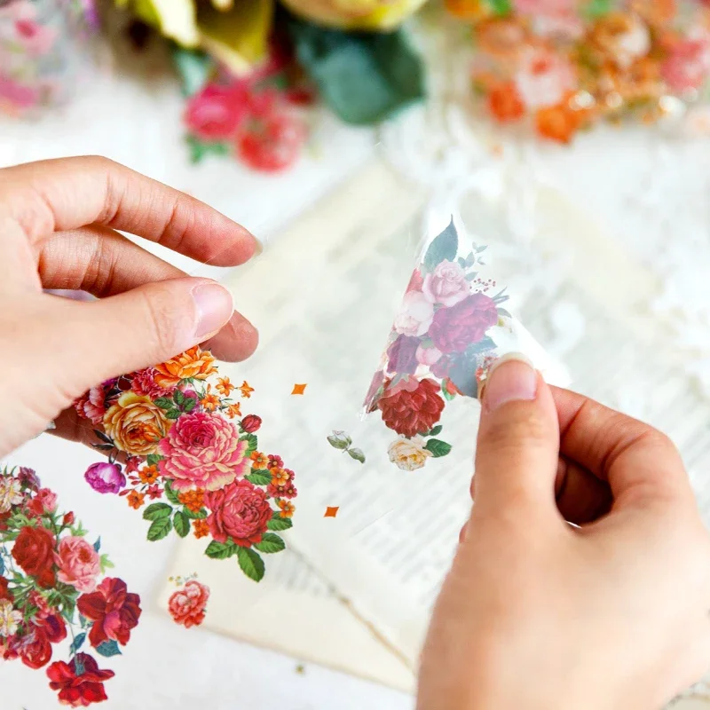 1Pack Tape 2M literary Beautiful Flowers Colorful Rose Material PET Decorative loop Stickers Supplies Adhesives Scrapbook 75MM 4