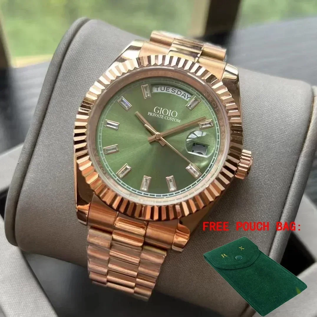 

Luxury Men's Automatic Mechanical Watch Stainless Steel Rose Gold Green Daydate Diamonds Wristwatch 36mm 41mm