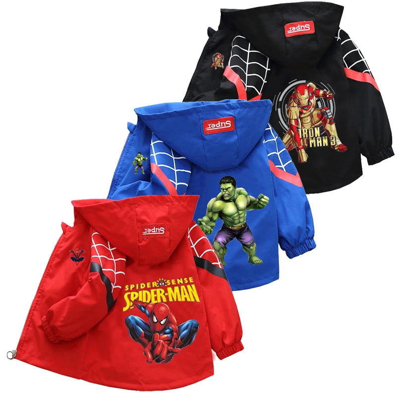 1-10 Years Old Boys Spring and Autumn Jacket Children's Cartoon Spiderman Hooded Jacket Male Baby Casual Coat Kids Clothing