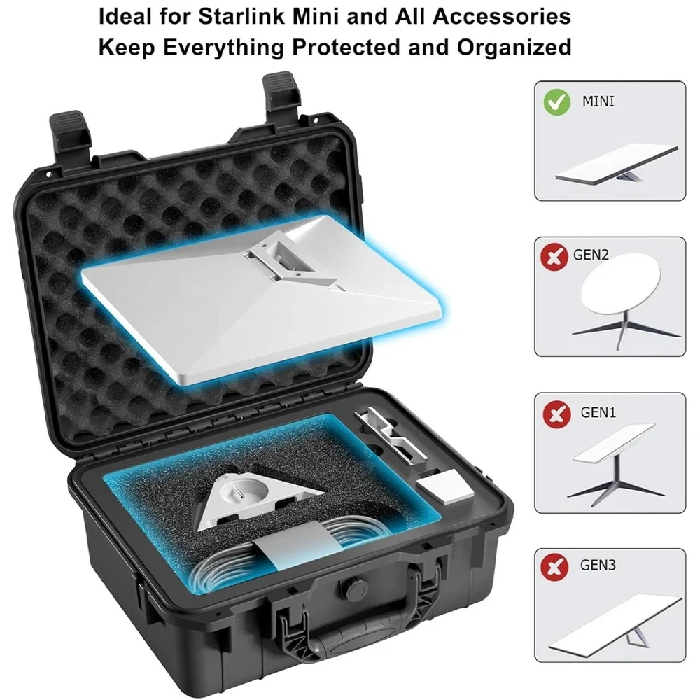 스타링크 미니 케이스 하드 방수 여행용 케이스 충격 방지 휴대용 미니 스타링크 디시 및 액세서리용 잠금 가능 보관 가방