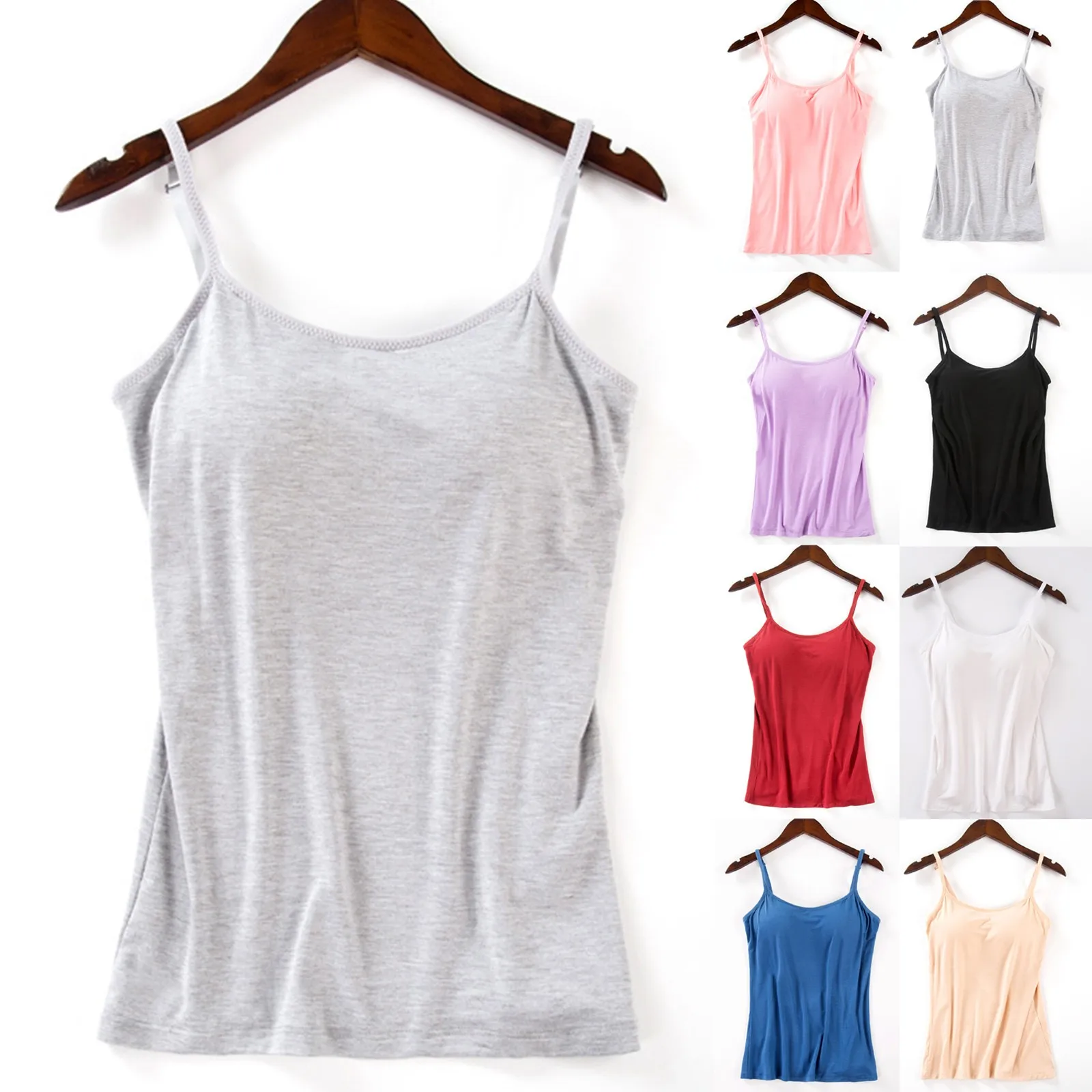 1X Women Slm Camsole Vest Top Wth Bult N Bra Padded Basc Tank Top