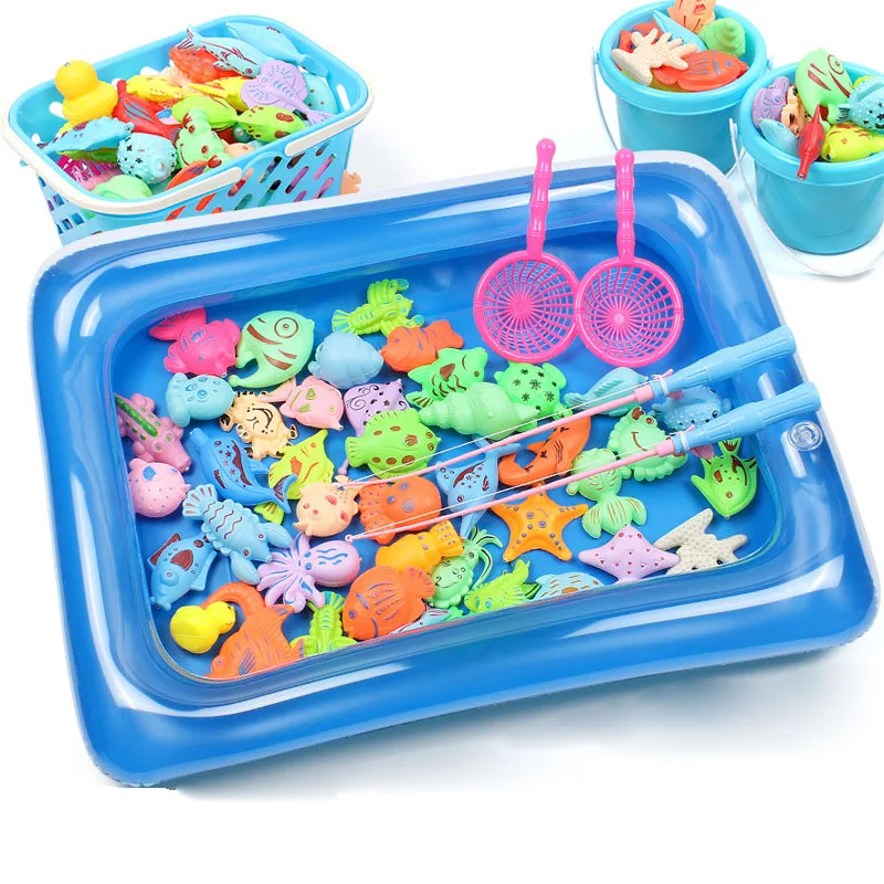 7pcs Set Magnetic Fishing Toys Child Kids 3D Fish Baby Bath Toy interactive  Rods
