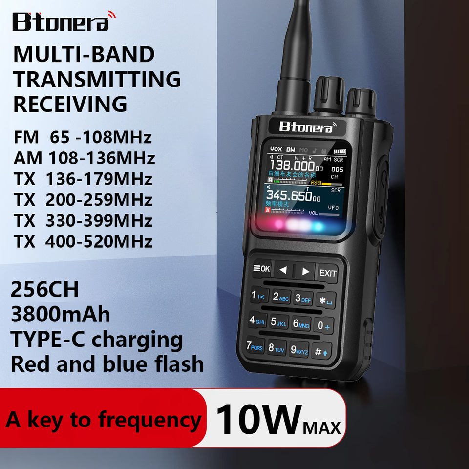 BTONERA BT8000 Full band Ham Radio Walkie Talkie 256CH Air Band Two Way Radio Station Aviation NOAA Police Marine River PTT