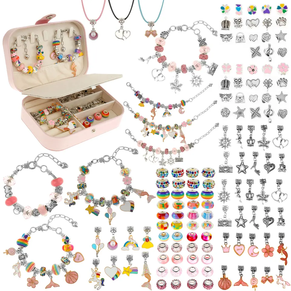 Hysagtek Kit Creazione Braccialetti 66 Pezzi Per Ragazze - Fai Da Te Con Perline E Ciondoli, Scatola Portagioelli