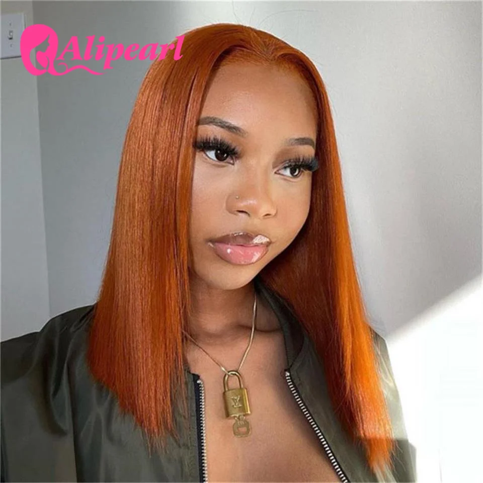 AliPearl Copper Color Short Bob Human Hair Wigs Ginger Oranger Straight