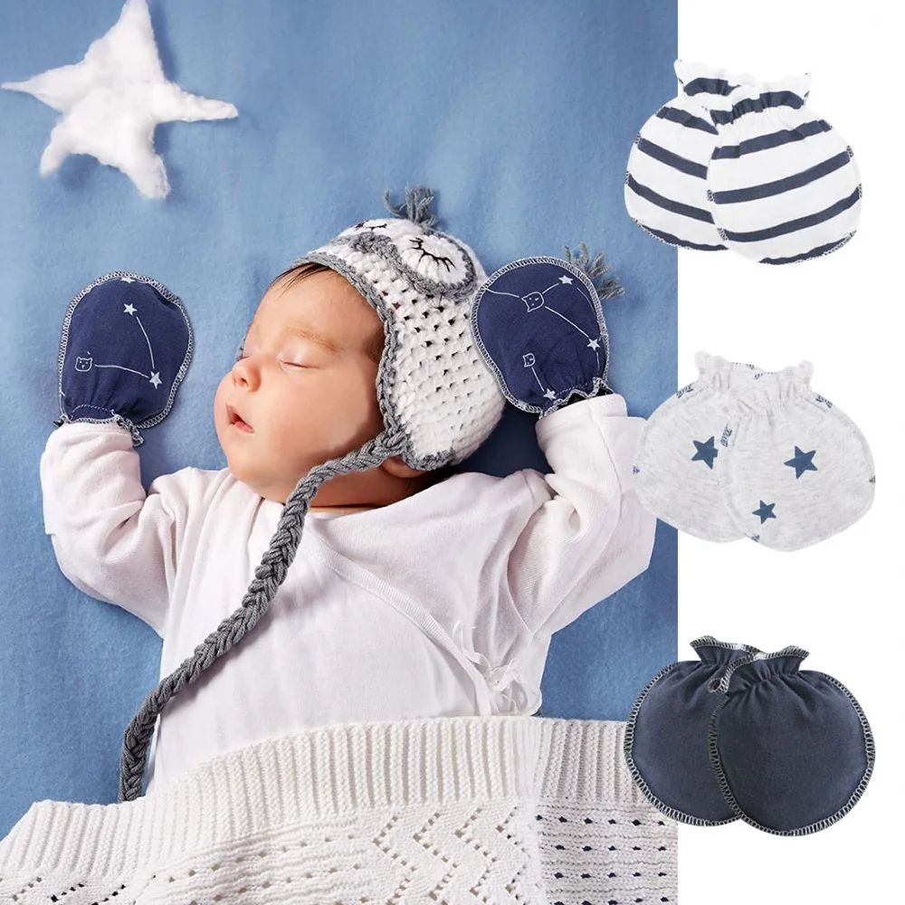 New Born Cotton 5Pieces Baby Girl Mittens 0-6M Cartoon Print Baby Boy Anti-Grabbing Gloves Infant Supplies Accessories Bebes 2