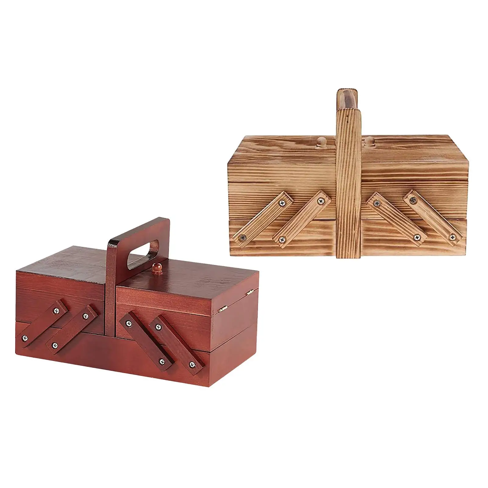 Jewelry Storage Box Sewing Accessories Sewing Storage Box Sewing Kit Foldable Wooden Sewing Box Compartments Needles Thread Scissors Sew Basket Jewelry Boxes Household Sewing Supplies