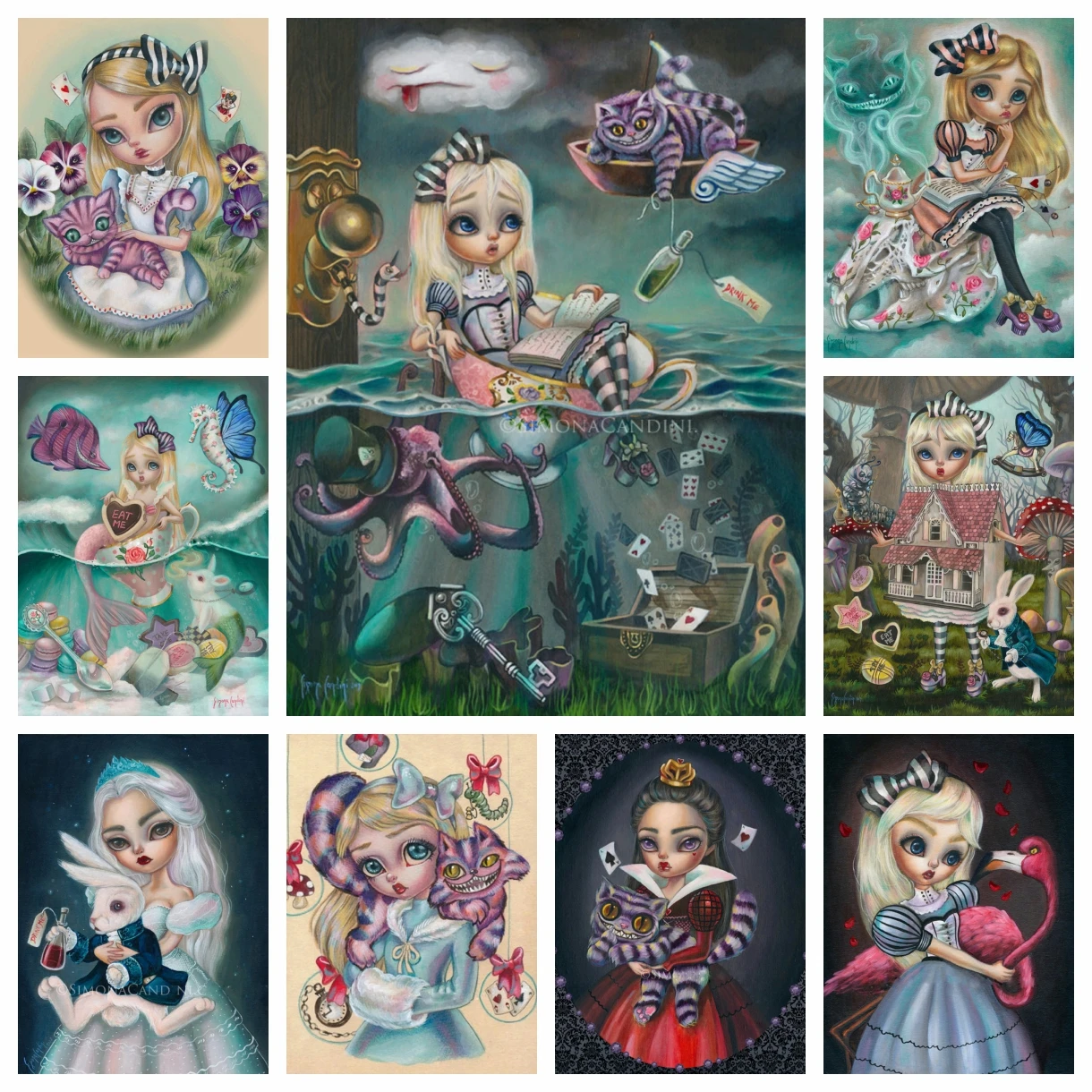 Alice In Wonderland 5D Diy Diamond Painting Cross Stitch Embroidery Big Eye Girl Mosaic Full Round Drill Home Decor Kids Gift