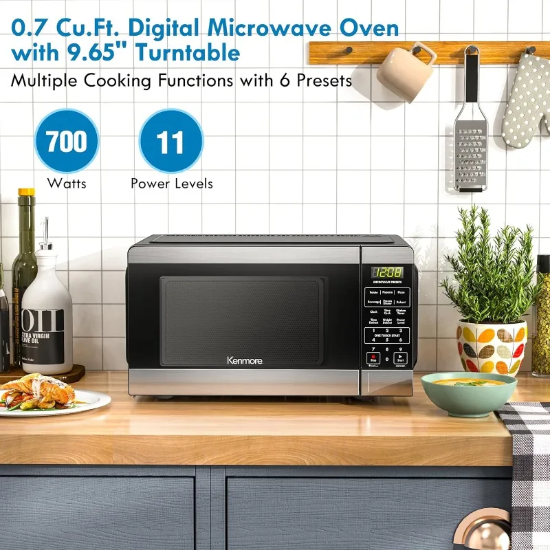 Countertop Microwave 6 automatic preset menus, child lock, defrost and quick cook functions, 0.7 cu. ft. 2