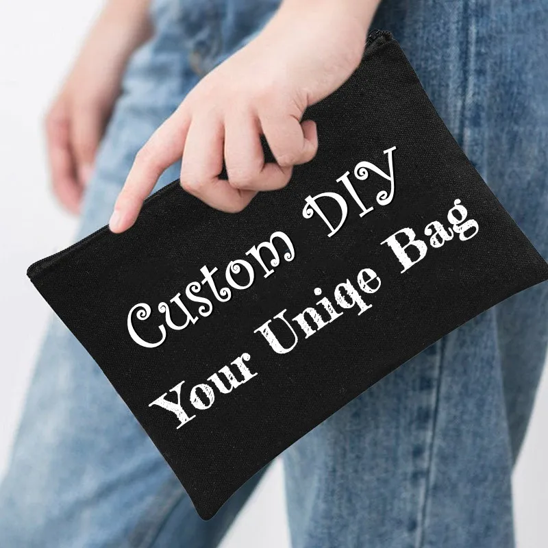 Personalized Canvas Makeup Bags Zipper Pouch Bags Pencil Case Blank DIY Craft Bags Cosmetic Pouch For Travel Custom DIY Craft