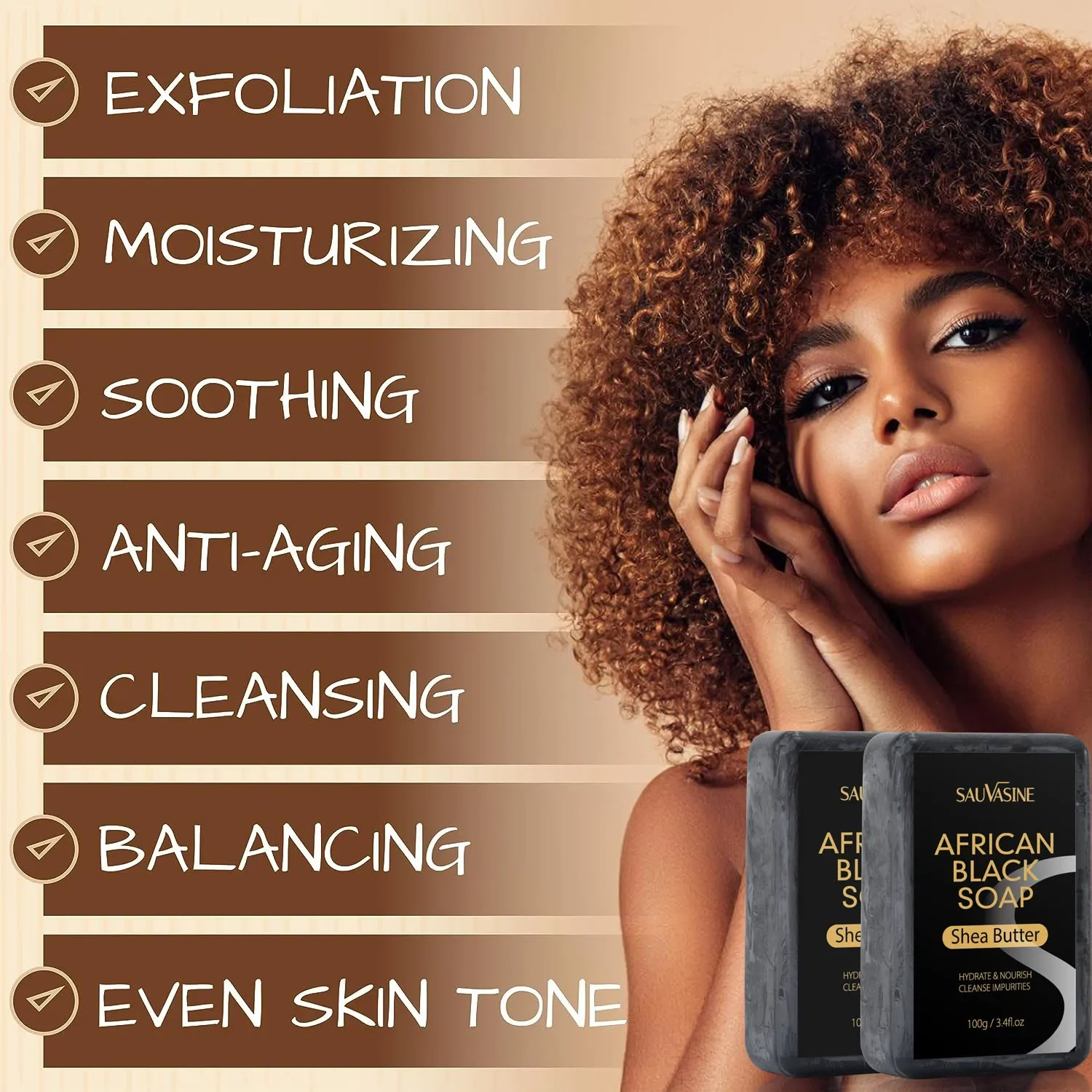 100g African Black Soap Acne Treatment Deep Cleaning Exfoliate Facial Moisturizing Skin Smoothing Face Soap for Skin Care 4