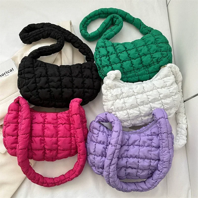Borse a tracolla pieghettate trapuntate per donna Borsa imbottita Borse in nylon Borsa a secchiello Cloud Bubbles Hobo Puffer Borsa tote in nylon bolsas - immagine 2