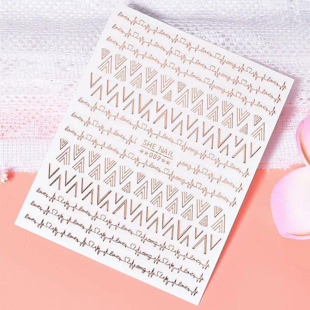 1 Pc Nail Strip Stickers Black/Gold/Rose Gold/Silver Metal Strip Tape Nail Art Adhesive DIY Foil Tips Nail Sticker Decals NK11 NKZ177-SHE009-05