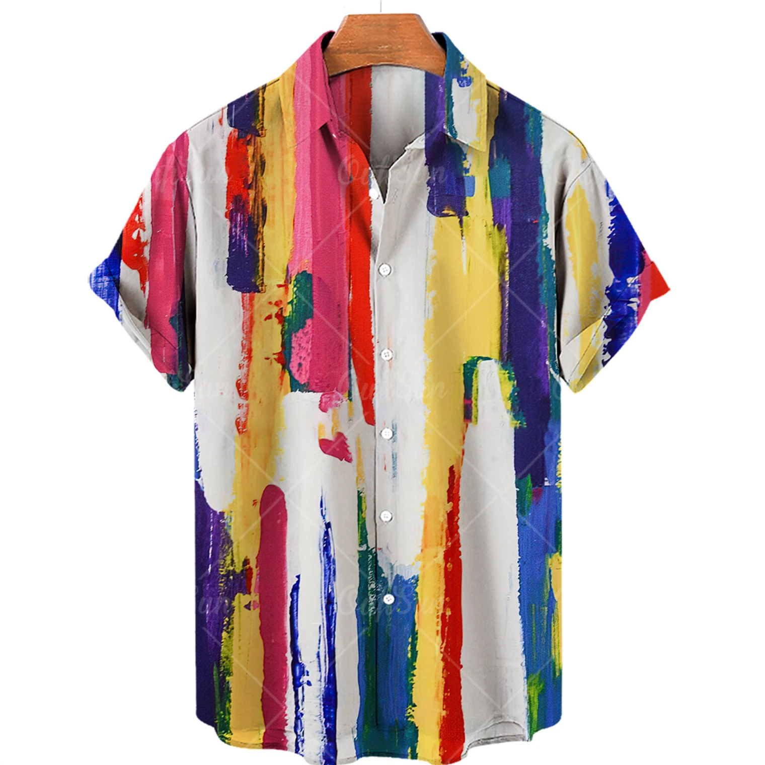 

Oversized Hawaiian men's Shirt 3D striped print Pulla Single button Casual beach top Shirt Size 5xl New fashion summer