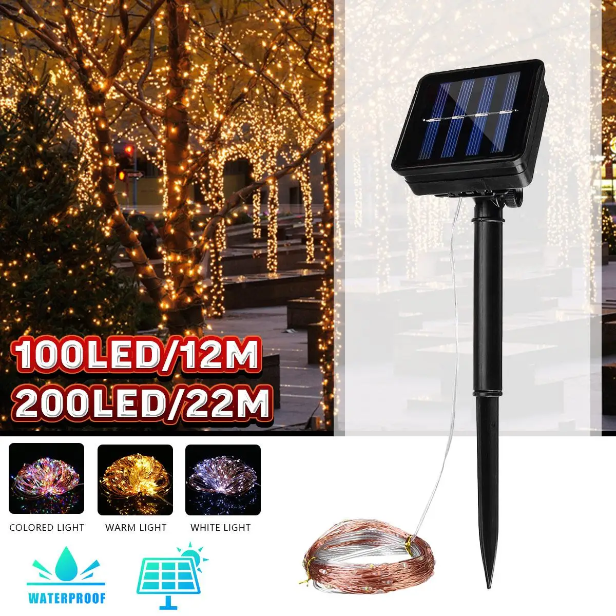 

100/200 LED Solar Light Waterproof Fairy Garland Lights String Outdoor Holiday Christmas Party Wedding Solar Lamp Decor