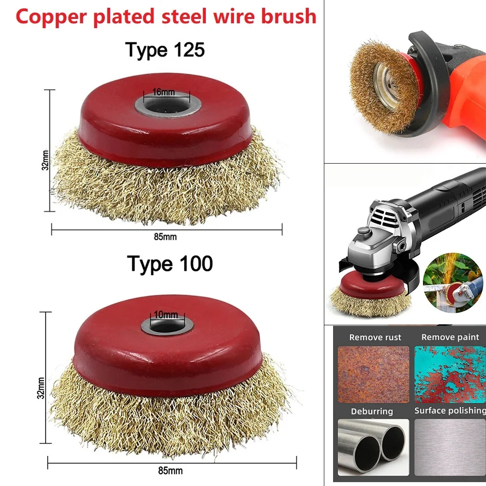 

Angle Grinder Steel Wire Assembly Copper Plated Steel Wire Brush Grinding Wheel Derusting Deburring Polishing Tool Power Tools