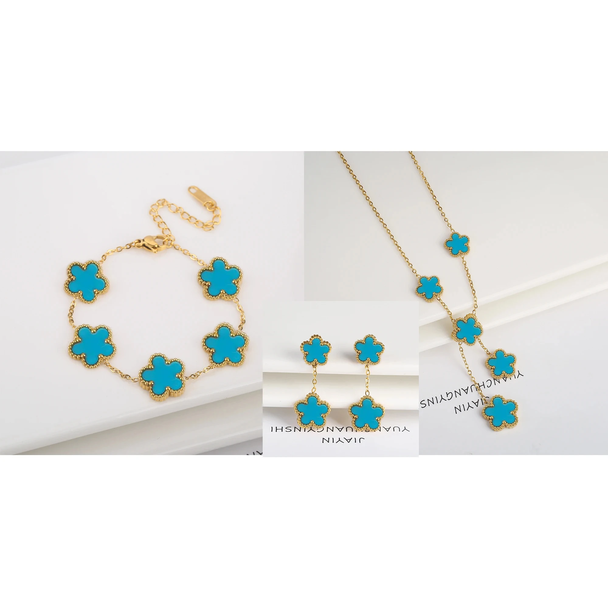 Popular clover clover stainless steel bracelet necklace earrings jewelry set luxury ladies high quality party jewelry gifts
