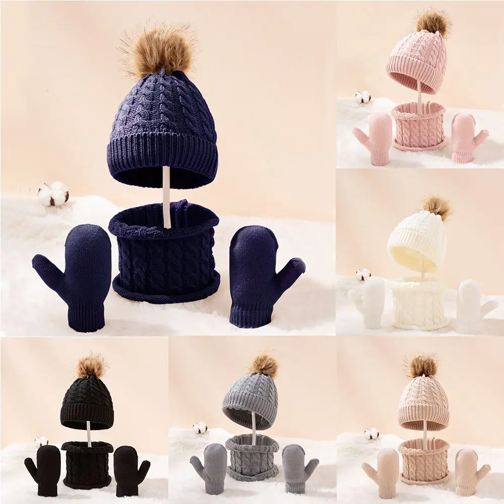 Cotton Winter Hat Scarf Gloves Set for Kids