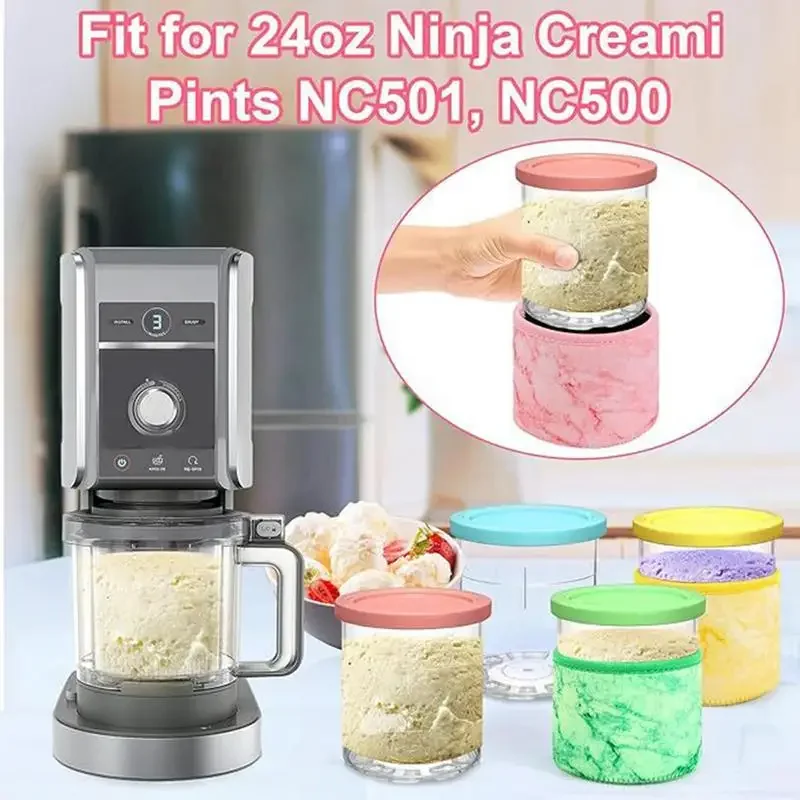 24OZ Ice Cream Neoprene Sleeve For Ninja Creami Deluxe Series NC501NC500 4PCS 4pcs/set Ice Cream Neoprene Covers popsicle holders sleeves