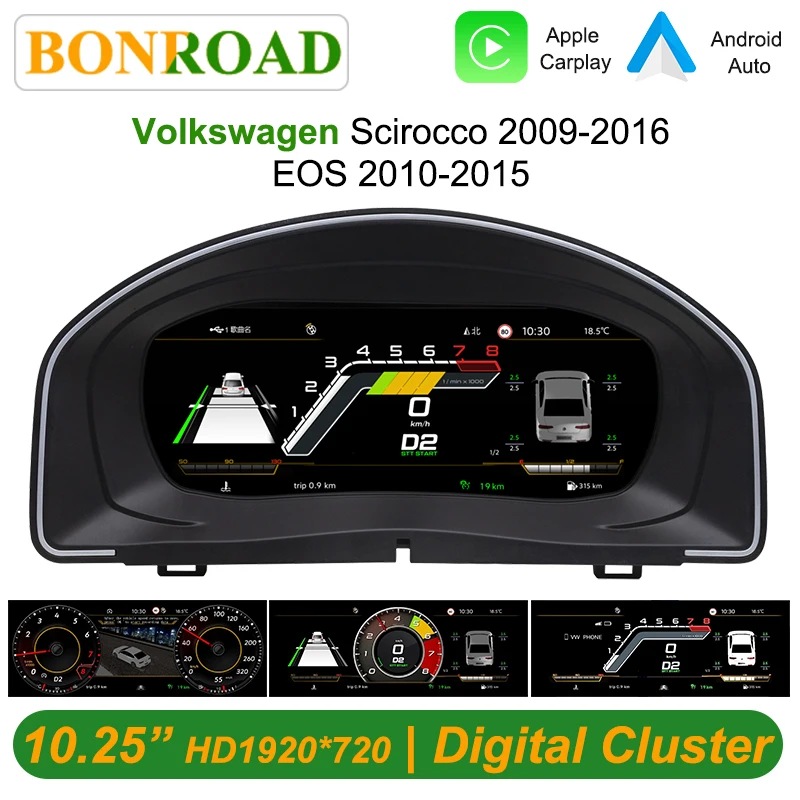 Panel de Instrumentos Digital LCD Bonroad de 10.25 Pulgadas para VW Scirocco 2009-2016, Volkswagen EOS 2010-2015, Panel de Instrumentos Virtual, Cabina de Mando 1